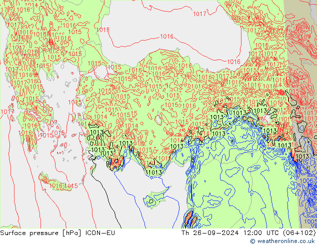 Surface pressure ICON-EU Th 26.09.2024 12 UTC