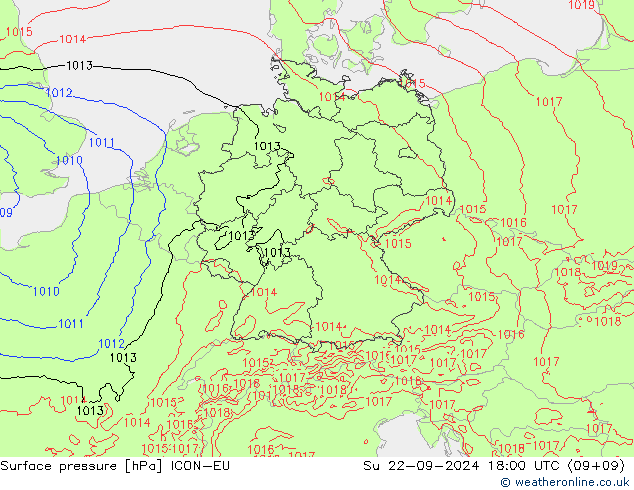 Luchtdruk (Grond) ICON-EU zo 22.09.2024 18 UTC