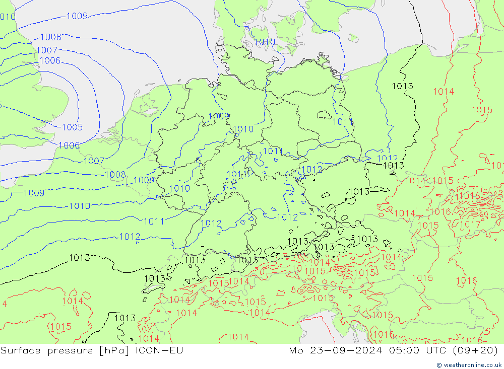 Presión superficial ICON-EU lun 23.09.2024 05 UTC