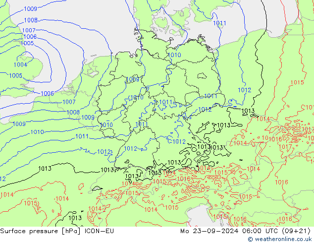 地面气压 ICON-EU 星期一 23.09.2024 06 UTC