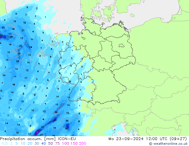 Precipitation accum. ICON-EU Seg 23.09.2024 12 UTC