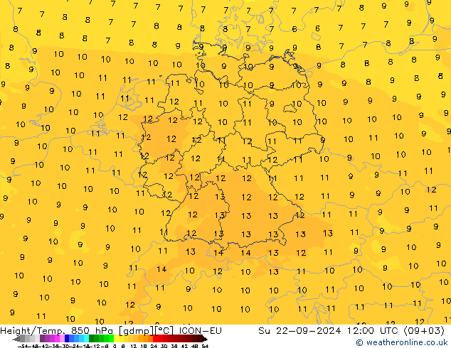 Height/Temp. 850 hPa ICON-EU 星期日 22.09.2024 12 UTC