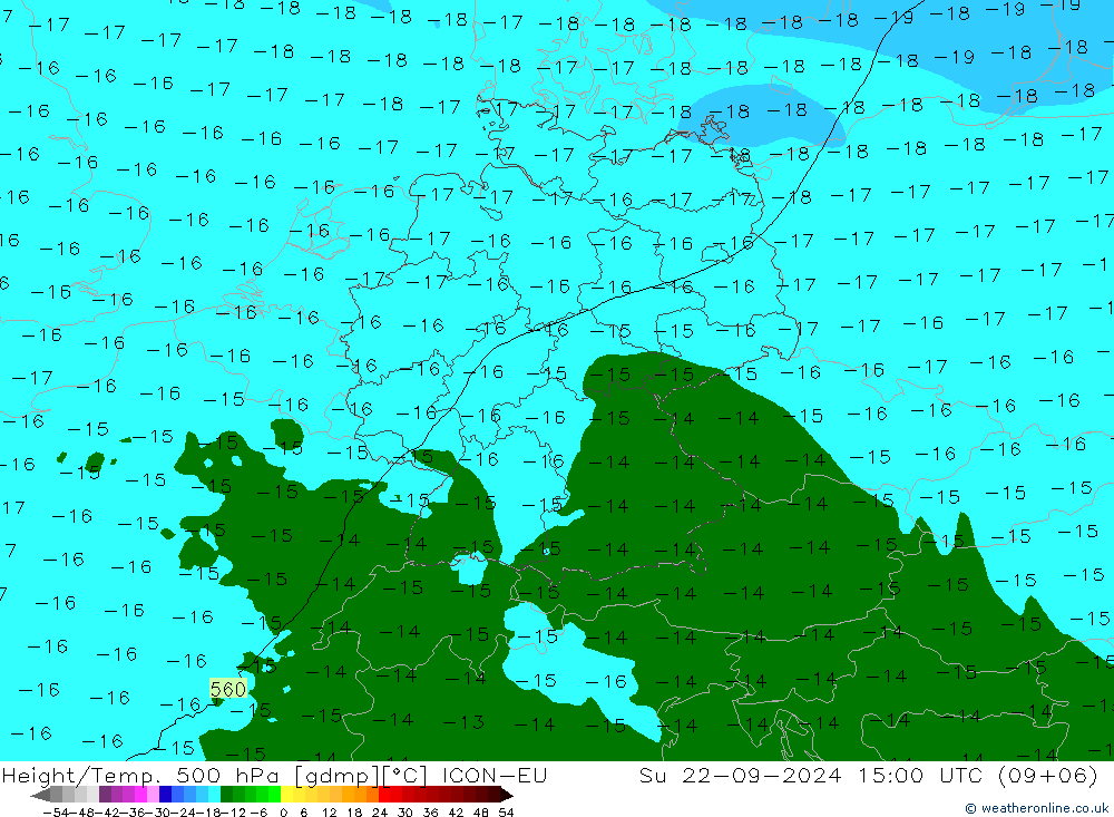 Height/Temp. 500 hPa ICON-EU 星期日 22.09.2024 15 UTC