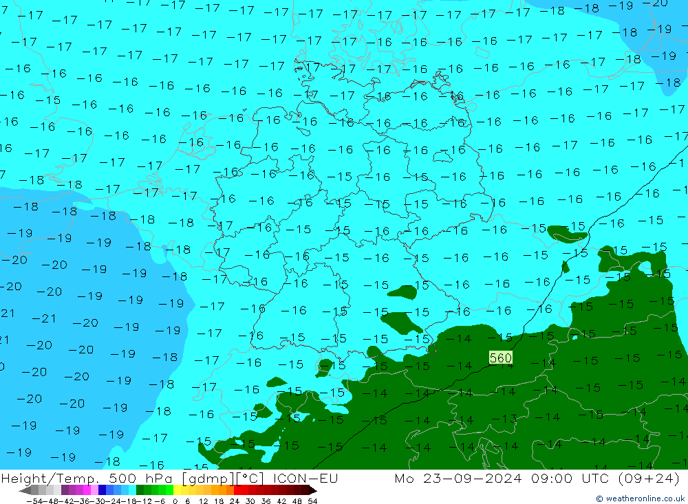 Height/Temp. 500 hPa ICON-EU Po 23.09.2024 09 UTC