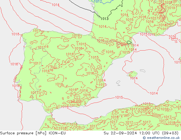 Atmosférický tlak ICON-EU Ne 22.09.2024 12 UTC