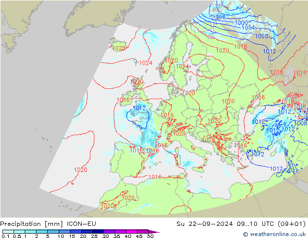 降水 ICON-EU 星期日 22.09.2024 10 UTC