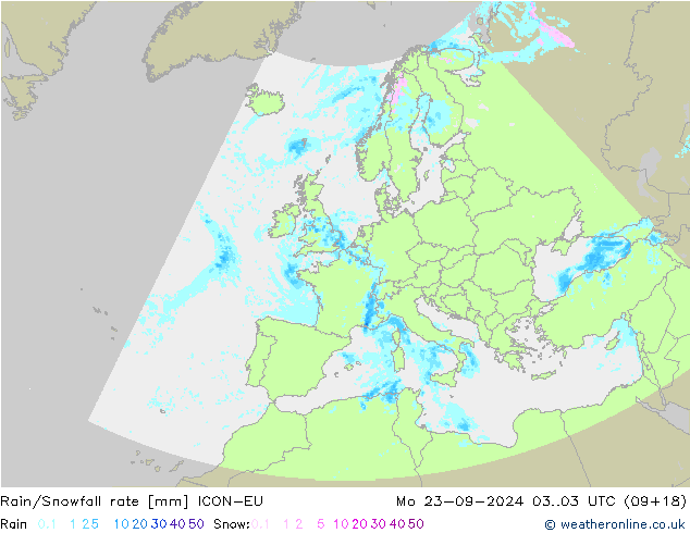 Rain/Snowfall rate ICON-EU Mo 23.09.2024 03 UTC