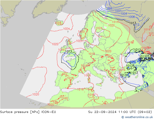 地面气压 ICON-EU 星期日 22.09.2024 11 UTC