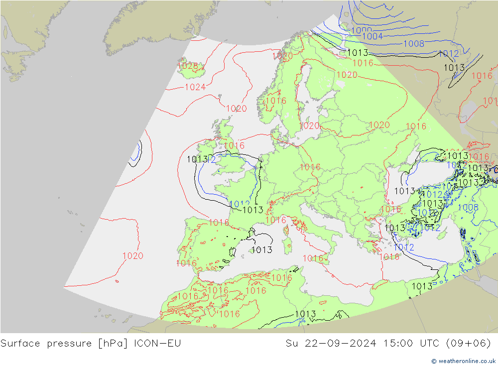 地面气压 ICON-EU 星期日 22.09.2024 15 UTC