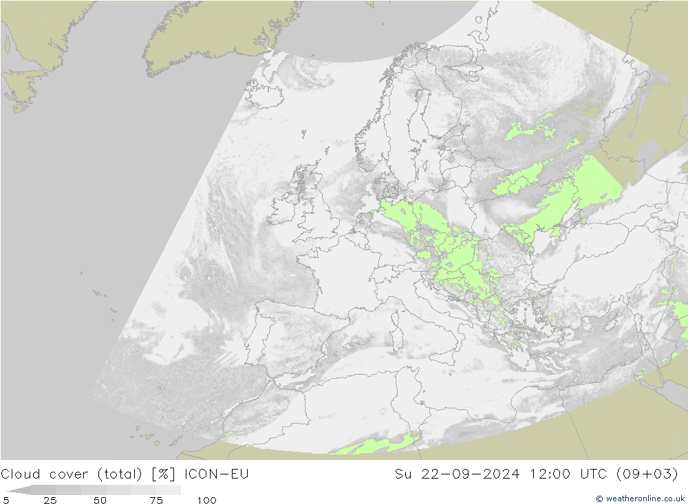 Wolken (gesamt) ICON-EU So 22.09.2024 12 UTC