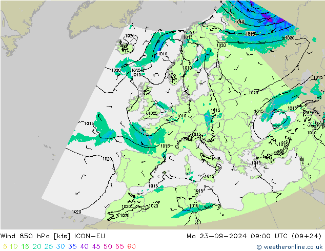 Wind 850 hPa ICON-EU Mo 23.09.2024 09 UTC