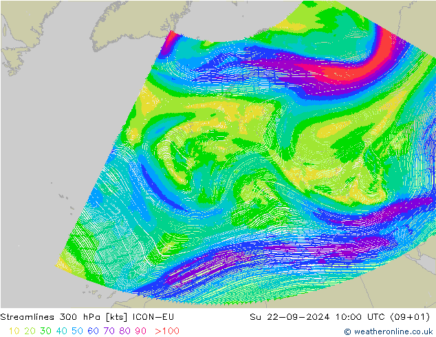 风 300 hPa ICON-EU 星期日 22.09.2024 10 UTC