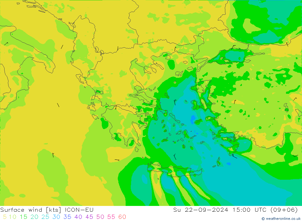 Vento 10 m ICON-EU Dom 22.09.2024 15 UTC