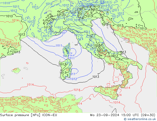 pressão do solo ICON-EU Seg 23.09.2024 15 UTC