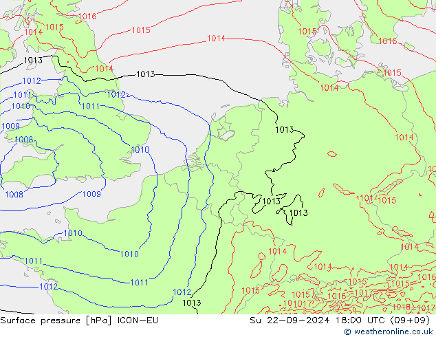 Surface pressure ICON-EU Su 22.09.2024 18 UTC