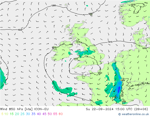 Wind 850 hPa ICON-EU So 22.09.2024 15 UTC