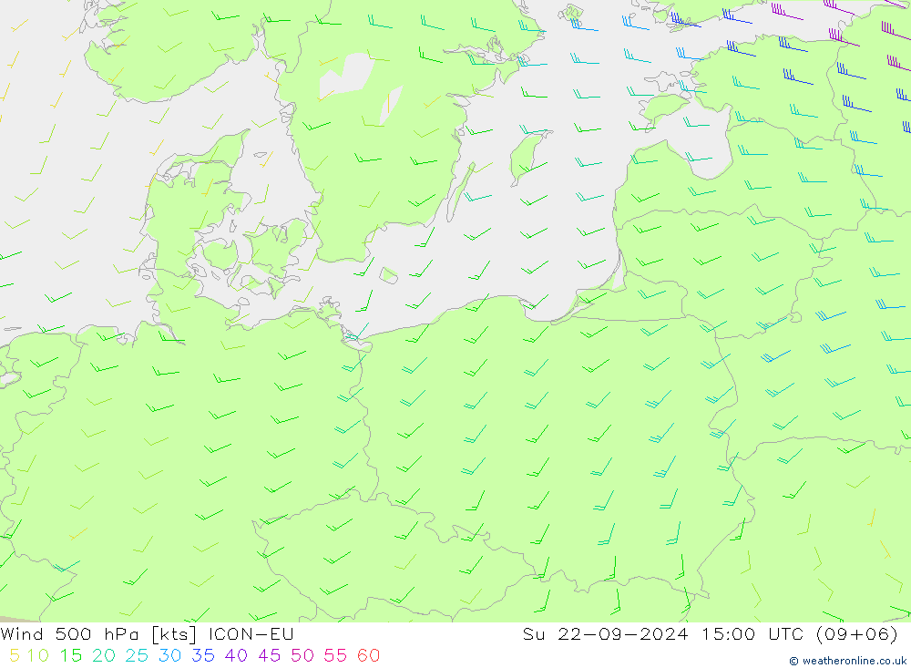 Vento 500 hPa ICON-EU Dom 22.09.2024 15 UTC