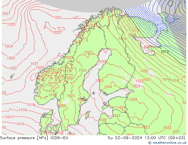 Presión superficial ICON-EU dom 22.09.2024 12 UTC