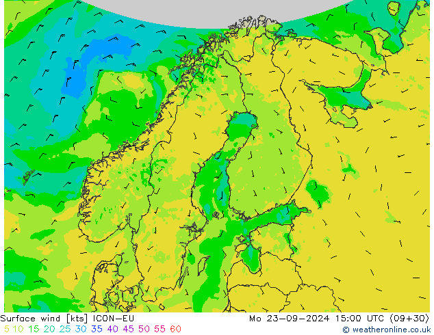 Vento 10 m ICON-EU Seg 23.09.2024 15 UTC