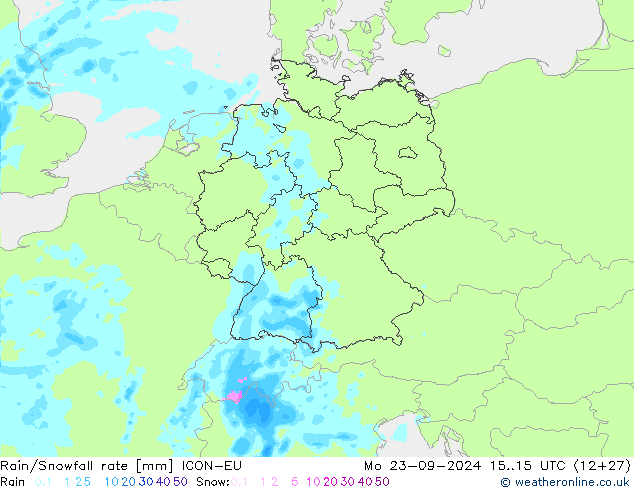 Rain/Snowfall rate ICON-EU Po 23.09.2024 15 UTC