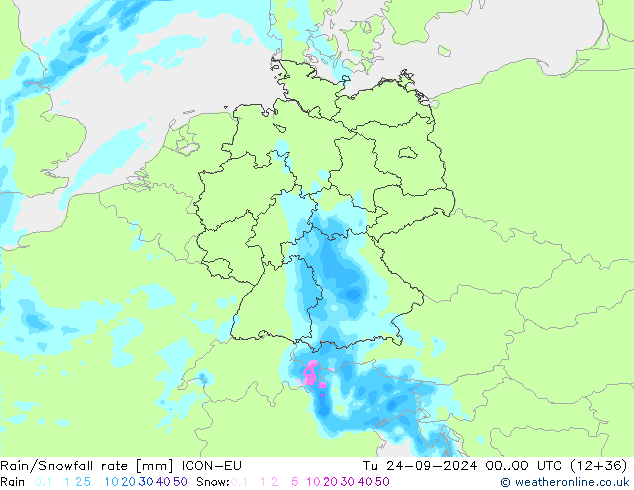 Rain/Snowfall rate ICON-EU wto. 24.09.2024 00 UTC