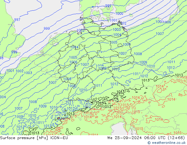 Luchtdruk (Grond) ICON-EU wo 25.09.2024 06 UTC