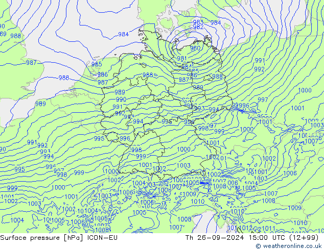 Atmosférický tlak ICON-EU Čt 26.09.2024 15 UTC