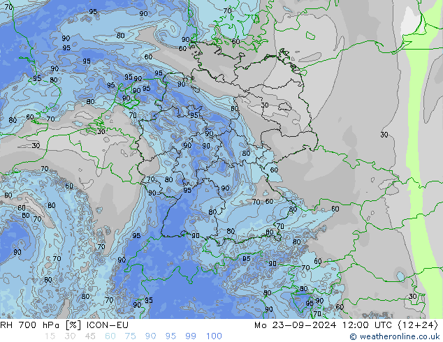 RH 700 hPa ICON-EU lun 23.09.2024 12 UTC