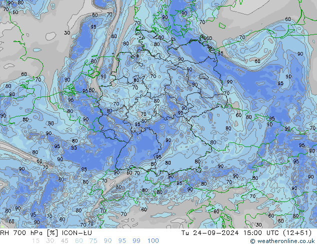 RH 700 hPa ICON-EU Út 24.09.2024 15 UTC