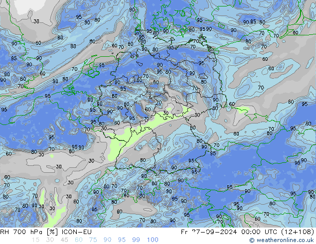 RH 700 hPa ICON-EU  27.09.2024 00 UTC