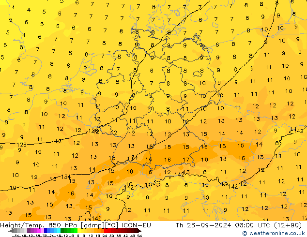 Height/Temp. 850 hPa ICON-EU gio 26.09.2024 06 UTC