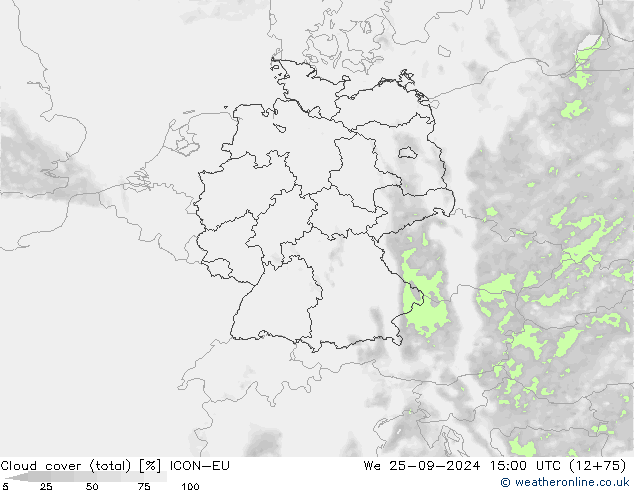 Nubes (total) ICON-EU mié 25.09.2024 15 UTC