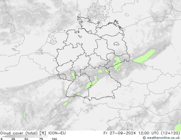 Wolken (gesamt) ICON-EU Fr 27.09.2024 12 UTC