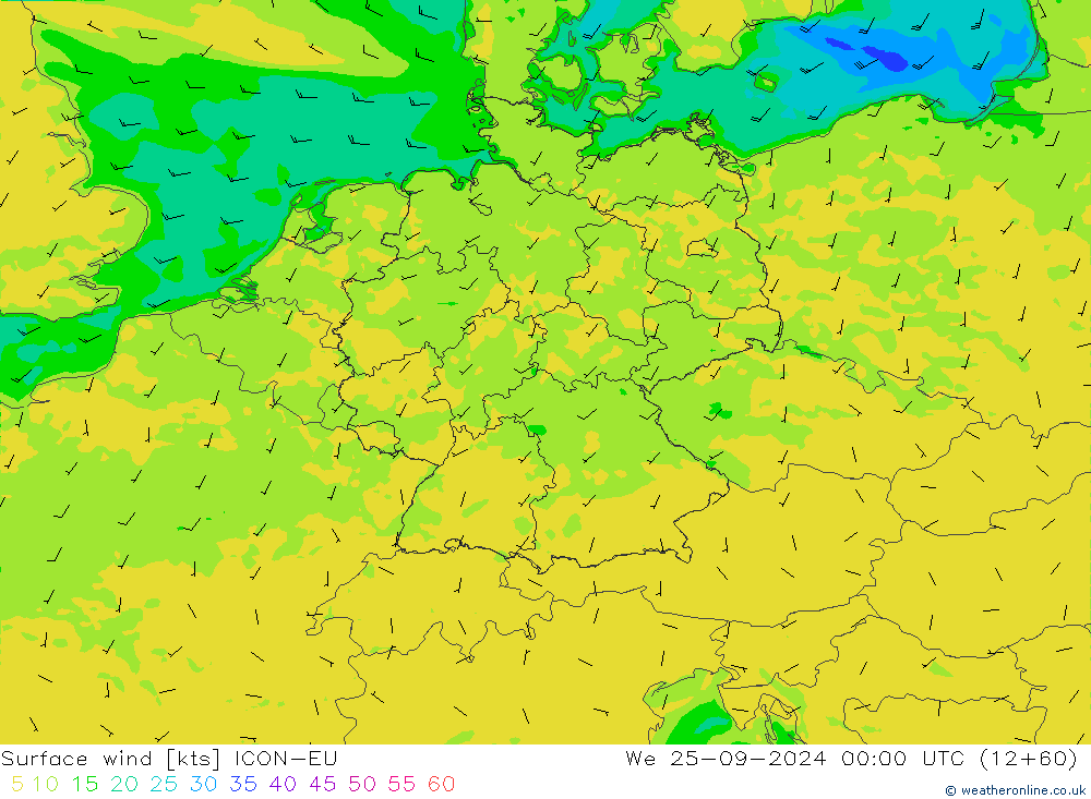 Surface wind ICON-EU We 25.09.2024 00 UTC