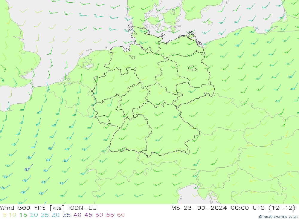 Vento 500 hPa ICON-EU Seg 23.09.2024 00 UTC