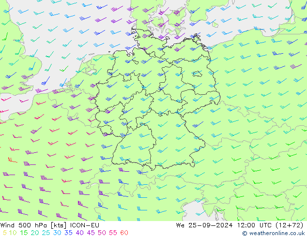 Wind 500 hPa ICON-EU Mi 25.09.2024 12 UTC