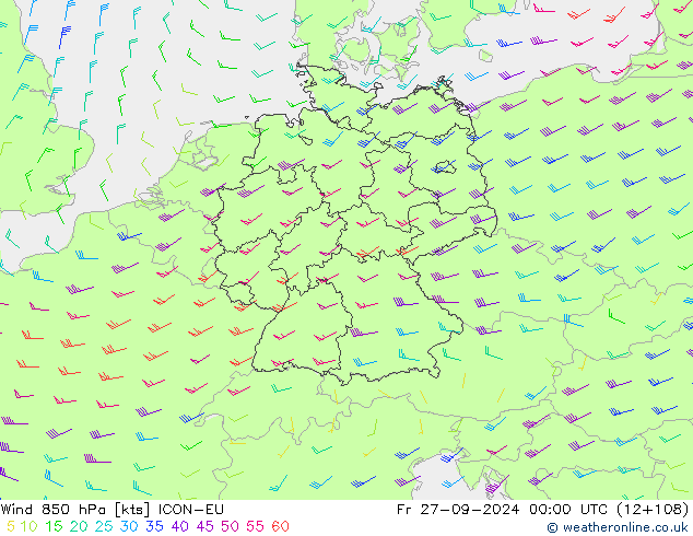 Wind 850 hPa ICON-EU Fr 27.09.2024 00 UTC