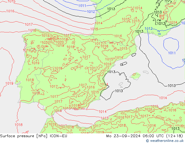 Luchtdruk (Grond) ICON-EU ma 23.09.2024 06 UTC