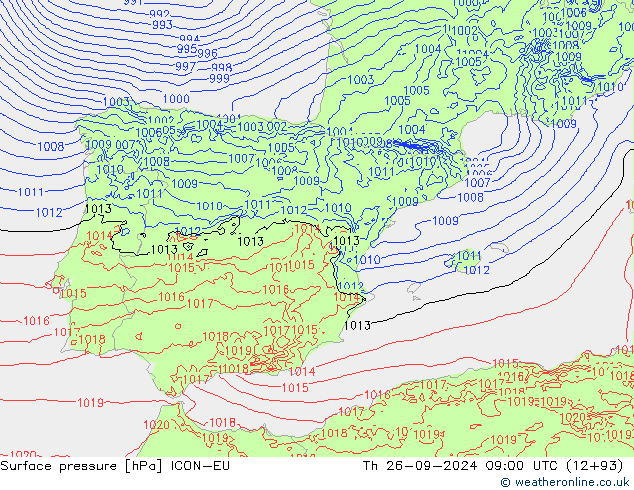 ciśnienie ICON-EU czw. 26.09.2024 09 UTC