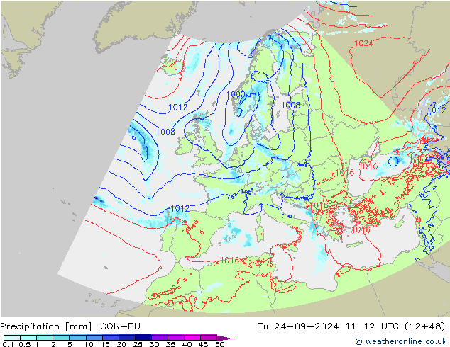 Precipitation ICON-EU Tu 24.09.2024 12 UTC