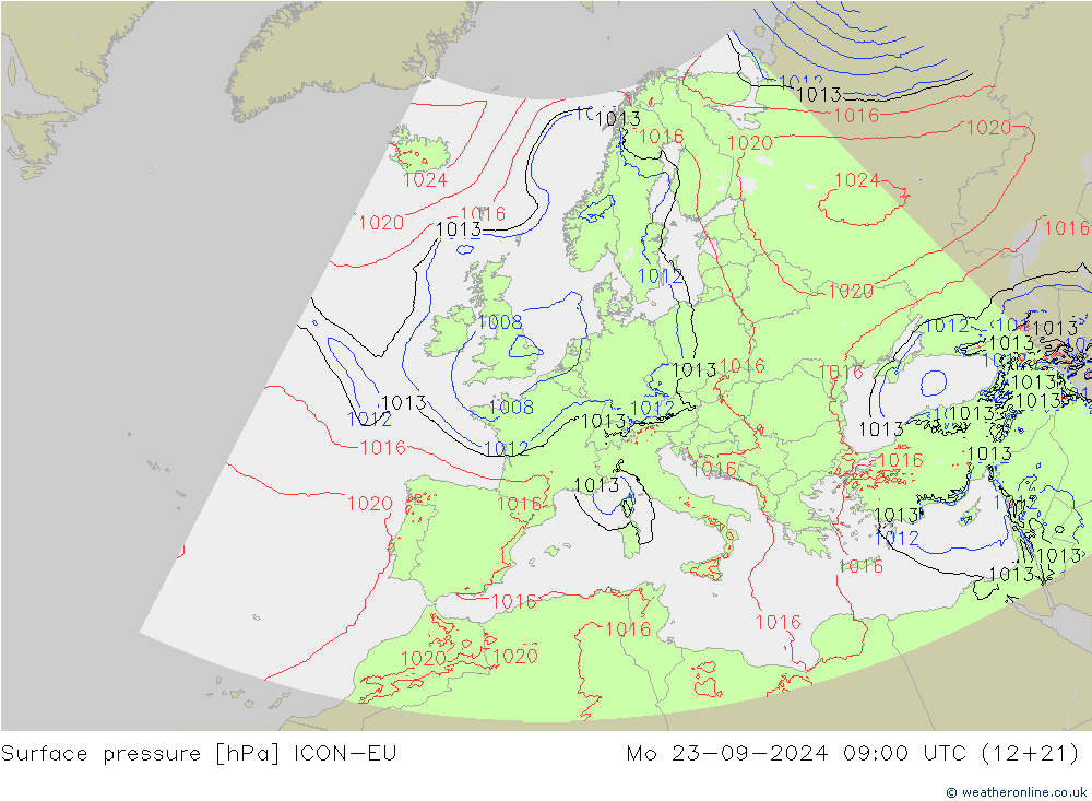 Surface pressure ICON-EU Mo 23.09.2024 09 UTC