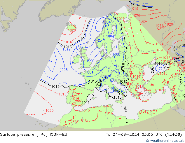 приземное давление ICON-EU вт 24.09.2024 03 UTC