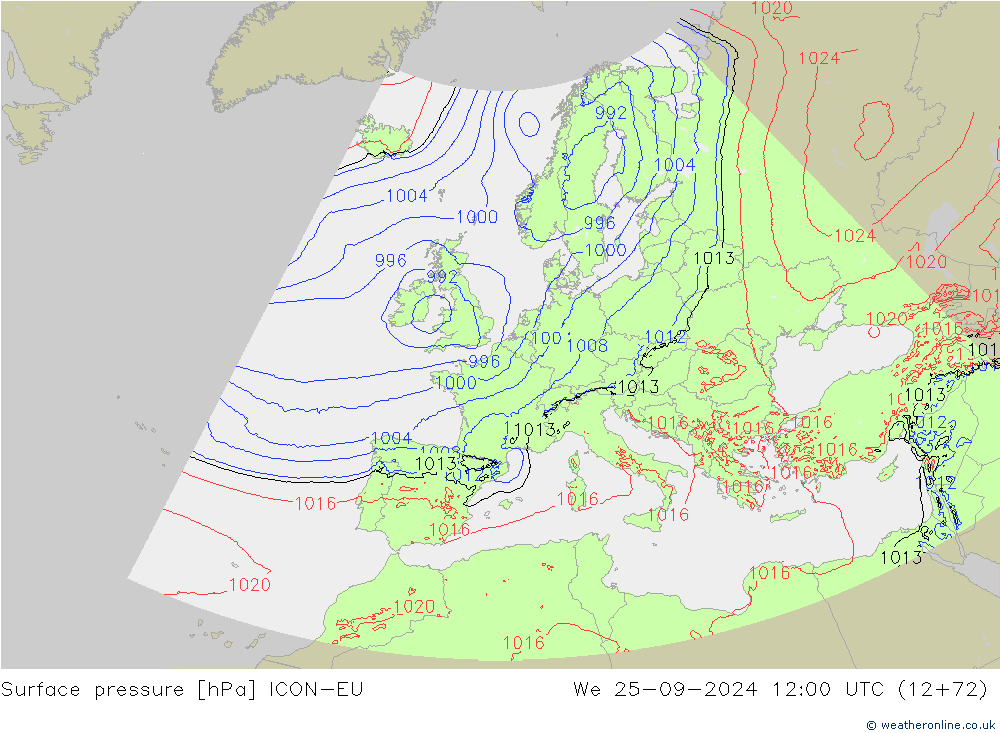 Pressione al suolo ICON-EU mer 25.09.2024 12 UTC