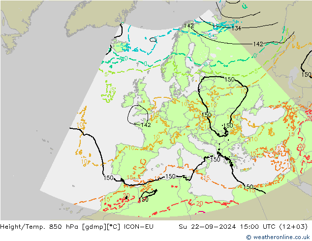 Height/Temp. 850 hPa ICON-EU 星期日 22.09.2024 15 UTC