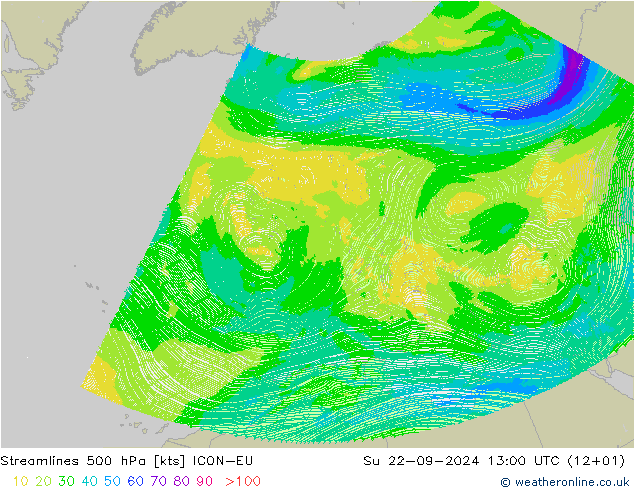 风 500 hPa ICON-EU 星期日 22.09.2024 13 UTC