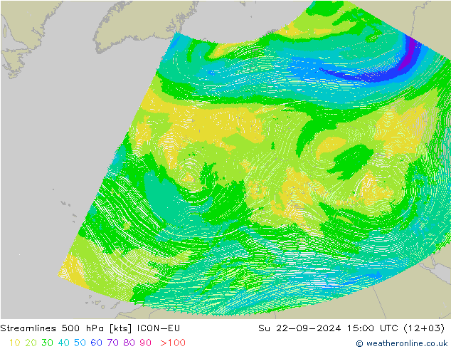 风 500 hPa ICON-EU 星期日 22.09.2024 15 UTC