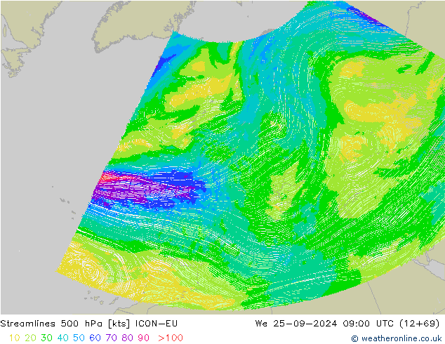 Streamlines 500 hPa ICON-EU St 25.09.2024 09 UTC