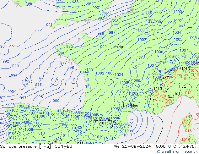 Luchtdruk (Grond) ICON-EU wo 25.09.2024 18 UTC