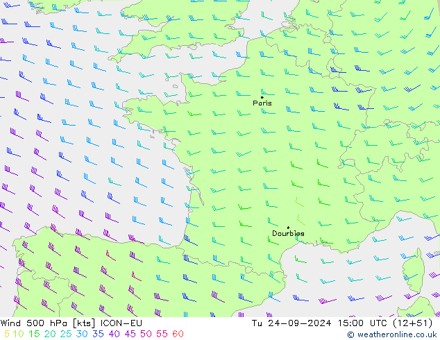 Vento 500 hPa ICON-EU Ter 24.09.2024 15 UTC