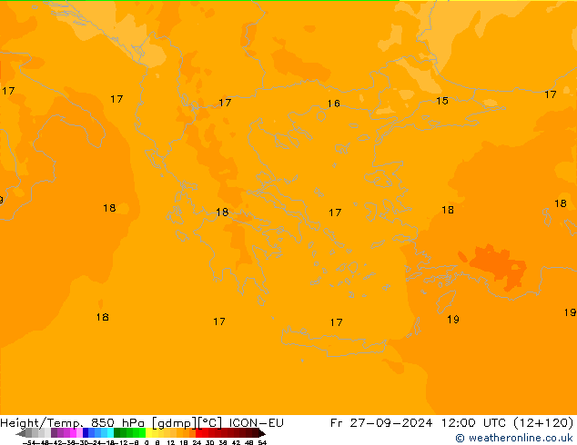 Height/Temp. 850 hPa ICON-EU Fr 27.09.2024 12 UTC